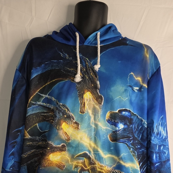 GODZILA Men's Graphic Hoodie Blue Size 3XL Ci-3224 - Picture 2 of 9